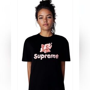 Supreme Black Tee with Pink Elephant Design